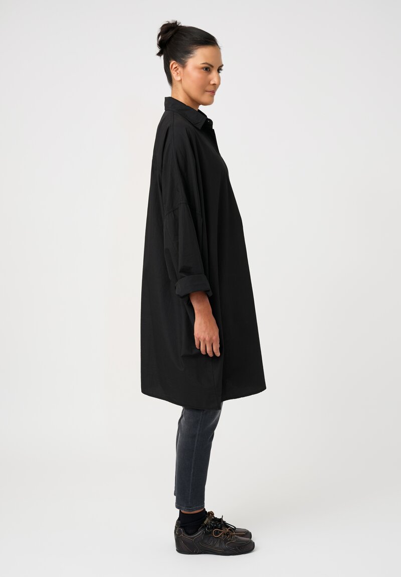 Rundholz Black Label Cotton Concealed Button-Down Placket Smock Tunic in Mars Black