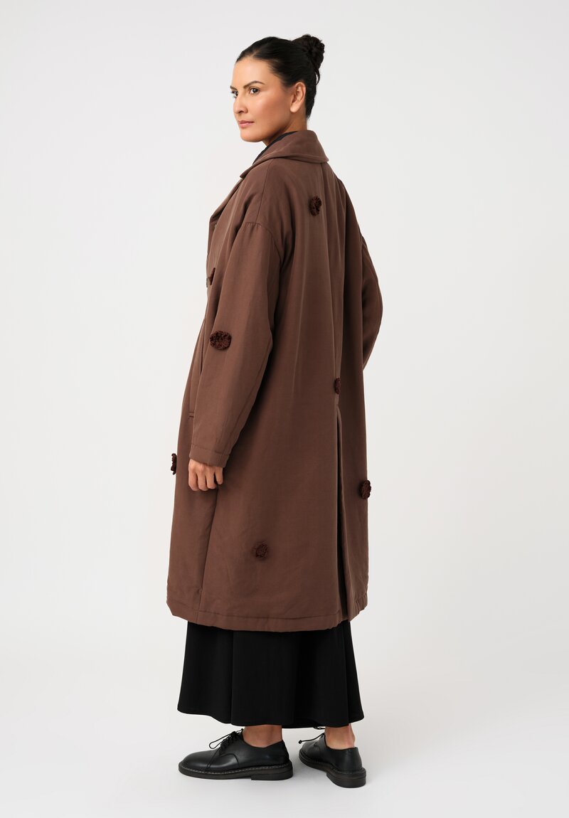Song for the Mute Oversized Coat with Flower Crochet Embellished Pattern in Brown
