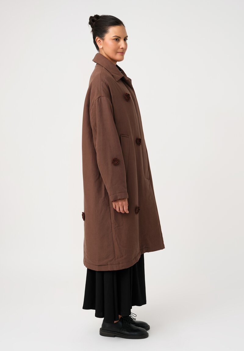Song for the Mute Oversized Coat with Flower Crochet Embellished Pattern in Brown