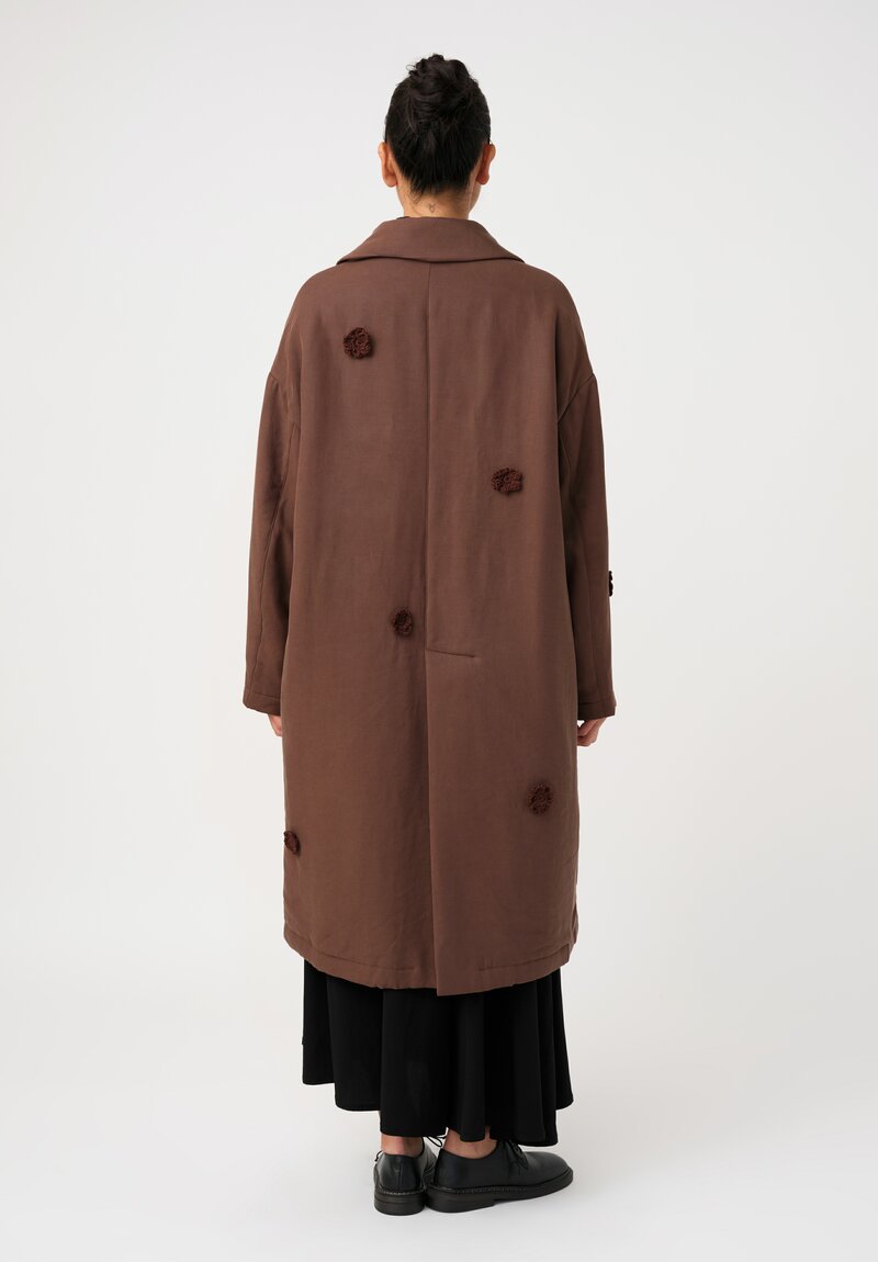 Song for the Mute Oversized Coat with Flower Crochet Embellished Pattern in Brown