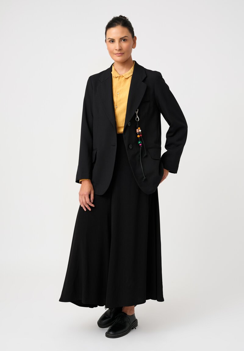 Song for the Mute Tailored Blazer with Removable Wooden Beaded Keychain Detail in Black