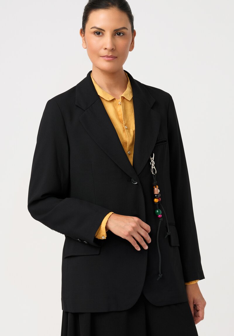 Song for the Mute Tailored Blazer with Removable Wooden Beaded Keychain Detail in Black