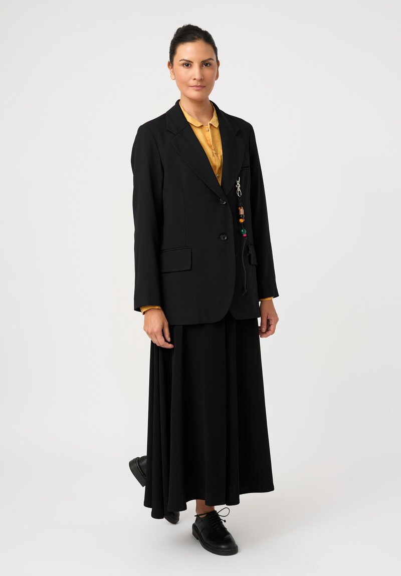 Song for the Mute Tailored Blazer with Removable Wooden Beaded Keychain Detail in Black