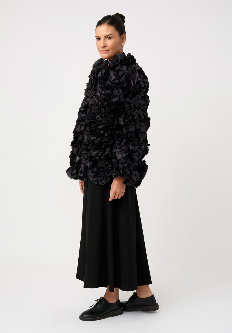 Song for the Mute Rosette Flower Appliqué & Sheer Tulle Shirt Jacket in Black