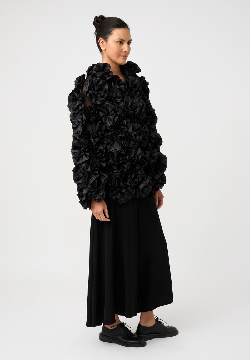 Song for the Mute Rosette Flower Appliqué & Sheer Tulle Shirt Jacket in Black