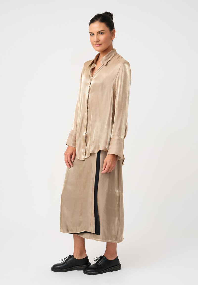 Song For The Mute Iridescent Concealed Button-Down Top in Champagne Gold