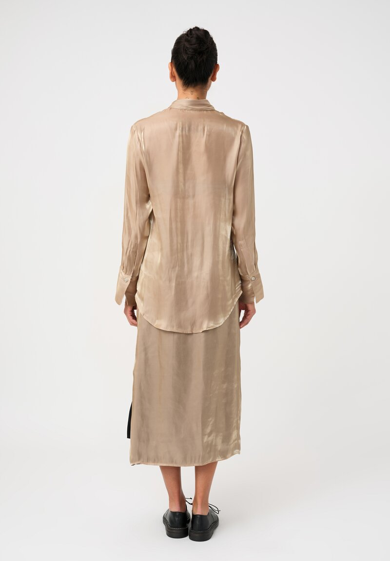 Song For The Mute Iridescent Concealed Button-Down Top in Champagne Gold