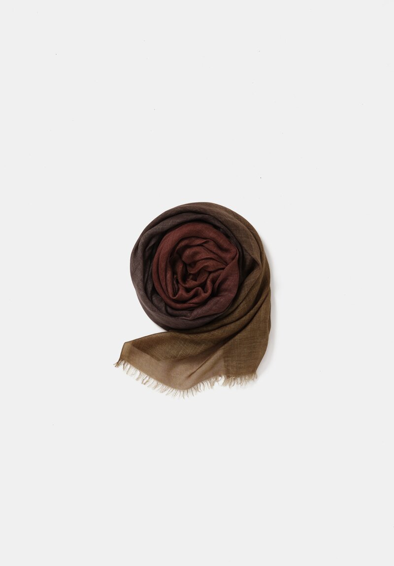Faliero Sarti Cashmere Silk Gradient Nuby Scarf Brown to Olive