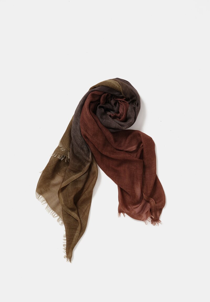 Faliero Sarti Cashmere Silk Gradient Nuby Scarf Brown to Olive