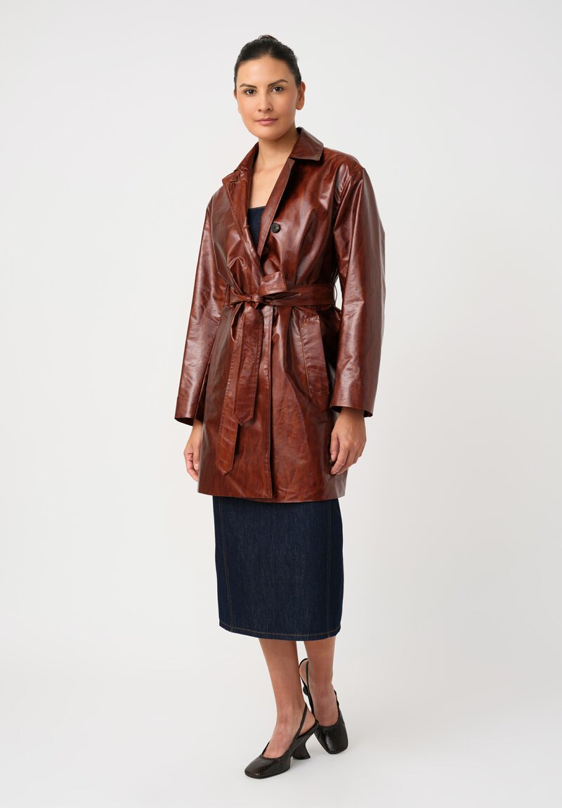 Dries Van Noten Water Repellent Tie Waist Ramblasa Coat in Cognac Brown