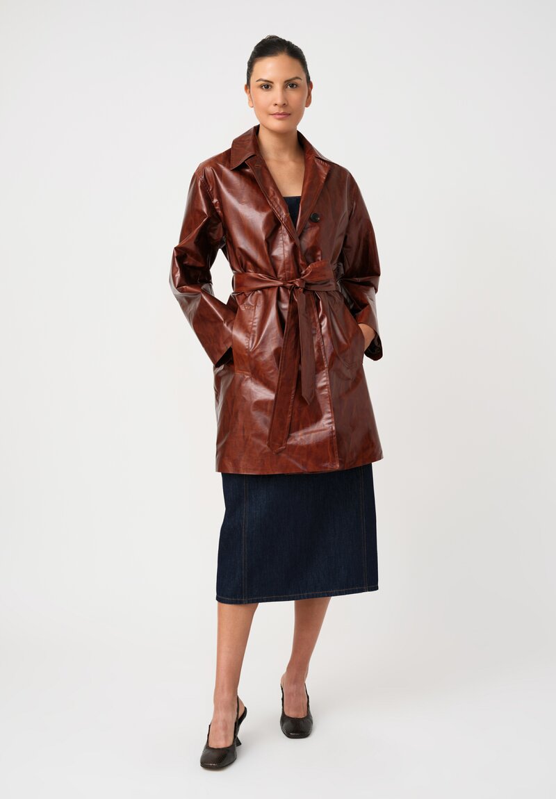 Dries Van Noten Water Repellent Tie Waist Ramblasa Coat in Cognac Brown