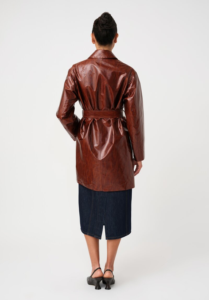 Dries Van Noten Water Repellent Tie Waist Ramblasa Coat in Cognac Brown