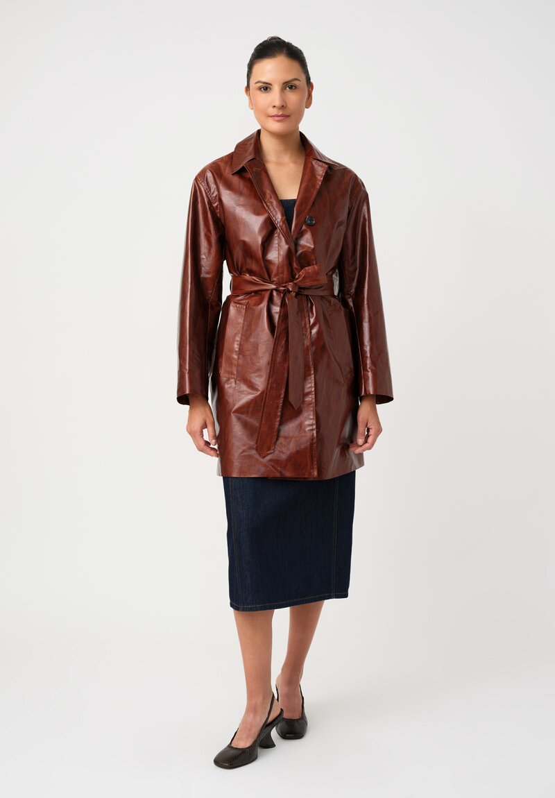 Dries Van Noten Water Repellent Tie Waist Ramblasa Coat in Cognac Brown