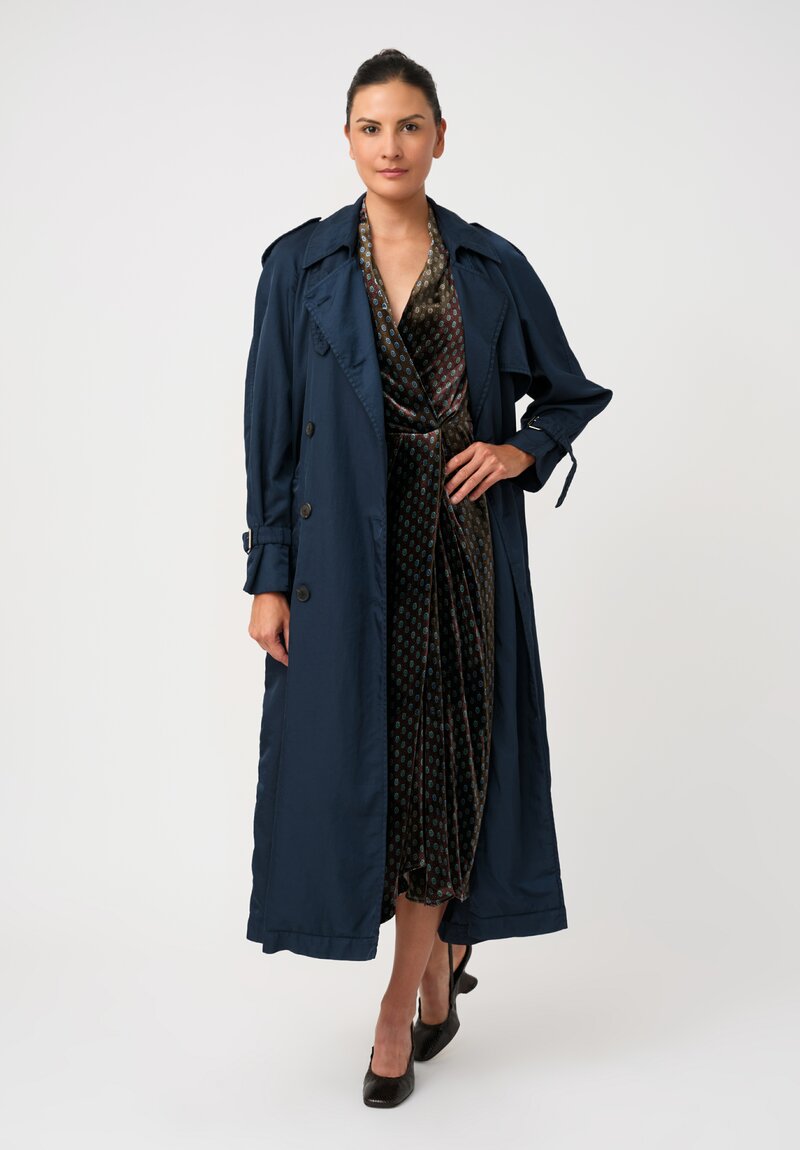 Dries Van Noten Twill Weave Ristos Trench Coat in Peacock Teal Blue