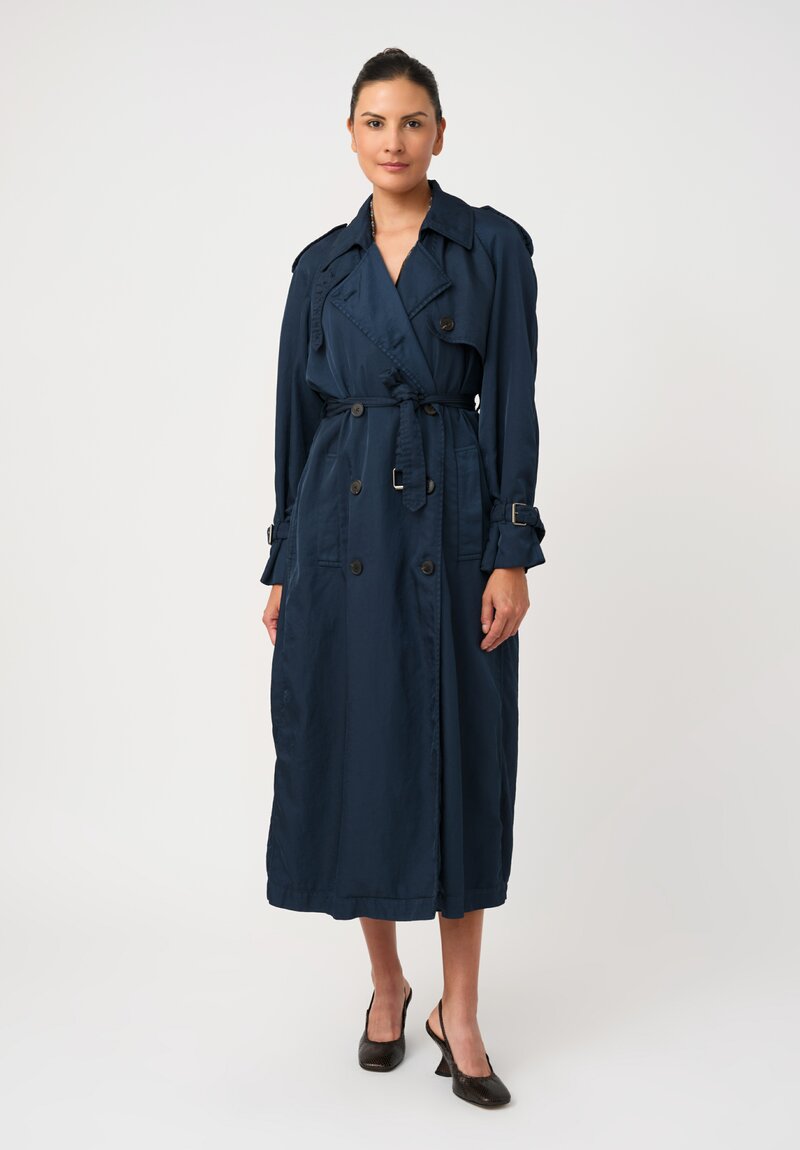 Dries Van Noten Twill Weave Ristos Trench Coat in Peacock Teal Blue