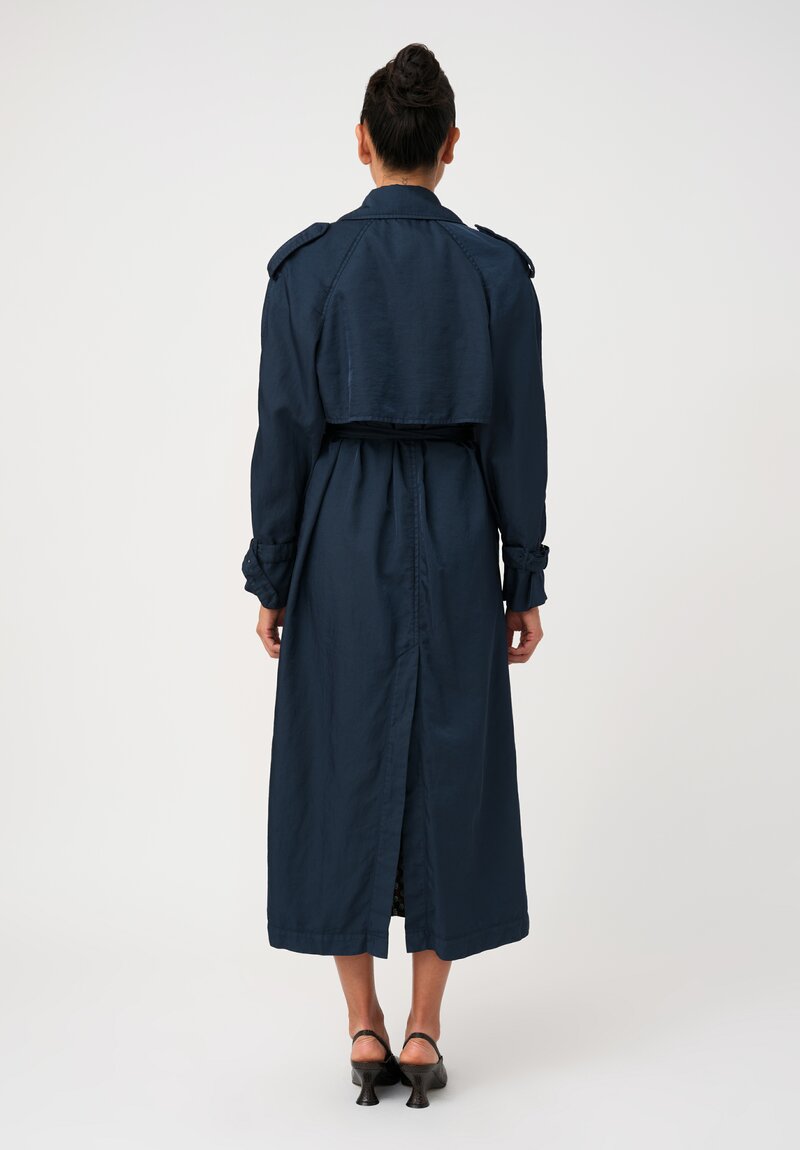 Dries Van Noten Twill Weave Ristos Trench Coat in Peacock Teal Blue