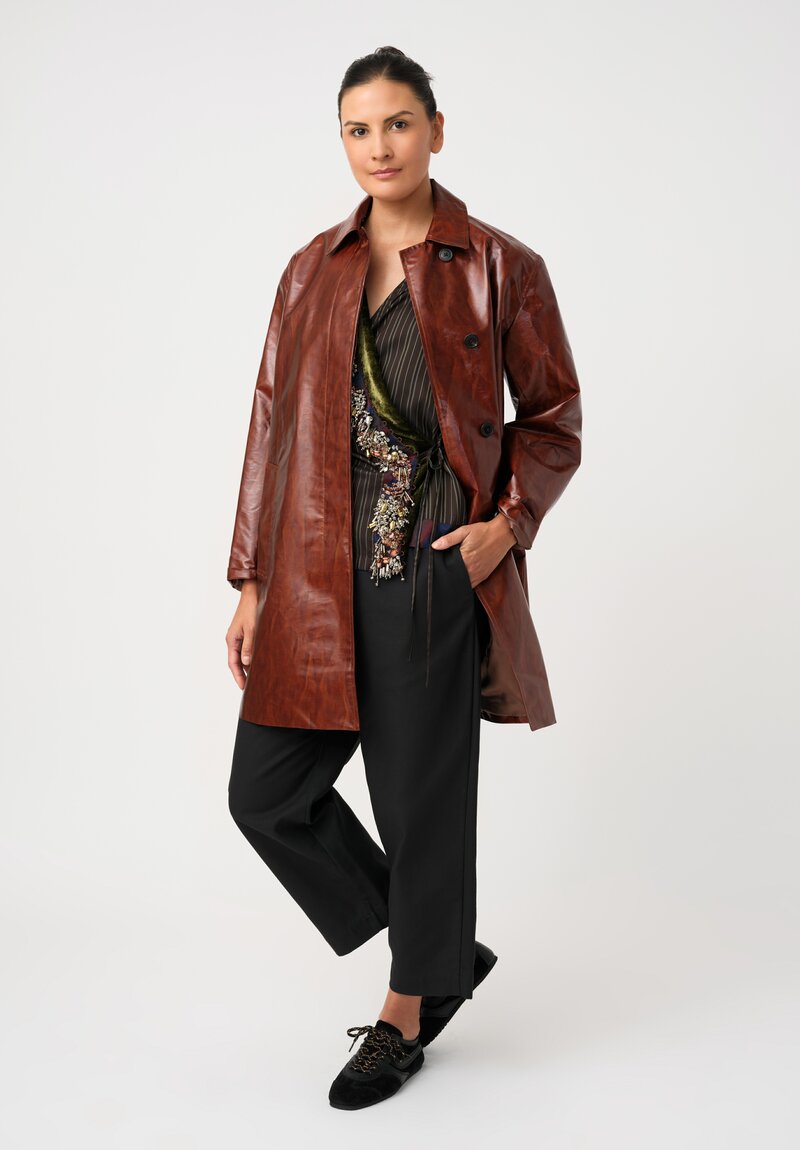 Dries Van Noten Chrome Embellished Clematia Wrap Top in Olive, Navy & Umber Brown Stripes