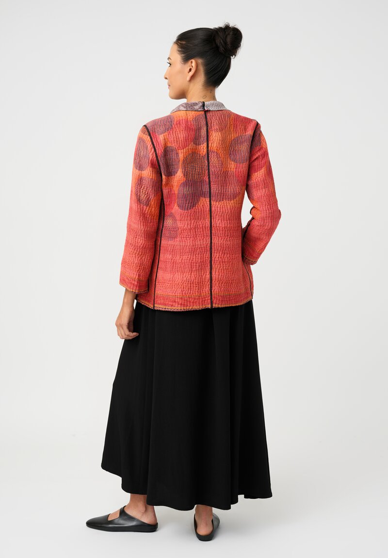 Mieko Mintz Reversible Vintage Cotton Kantha Button-Down Jacket in Black Botanics and Mauve & Coral Glow