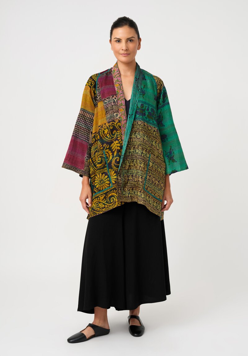 Mieko Mintz 2-Layer Vintage Silk Kantha A-Line Jacket