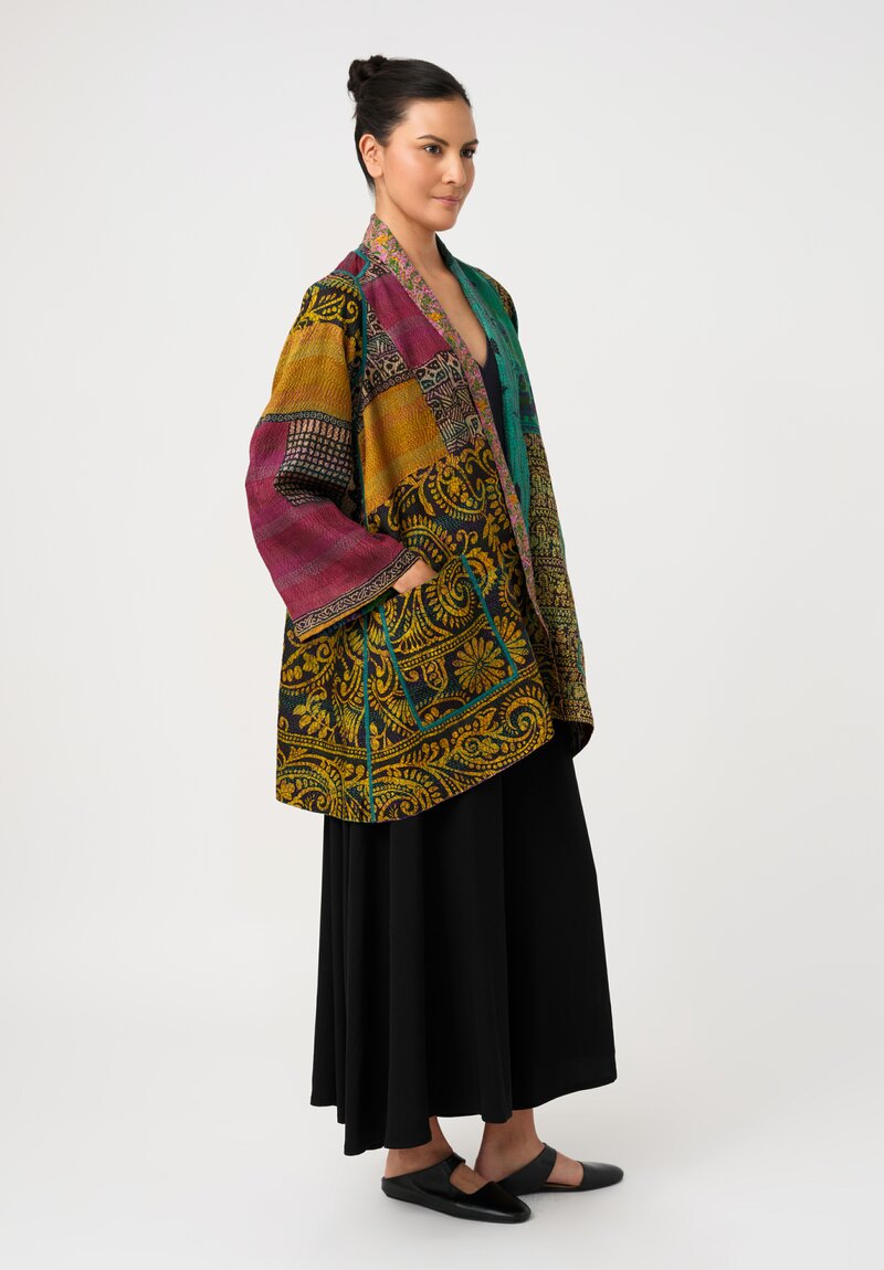 Mieko Mintz 2-Layer Vintage Silk Kantha A-Line Jacket