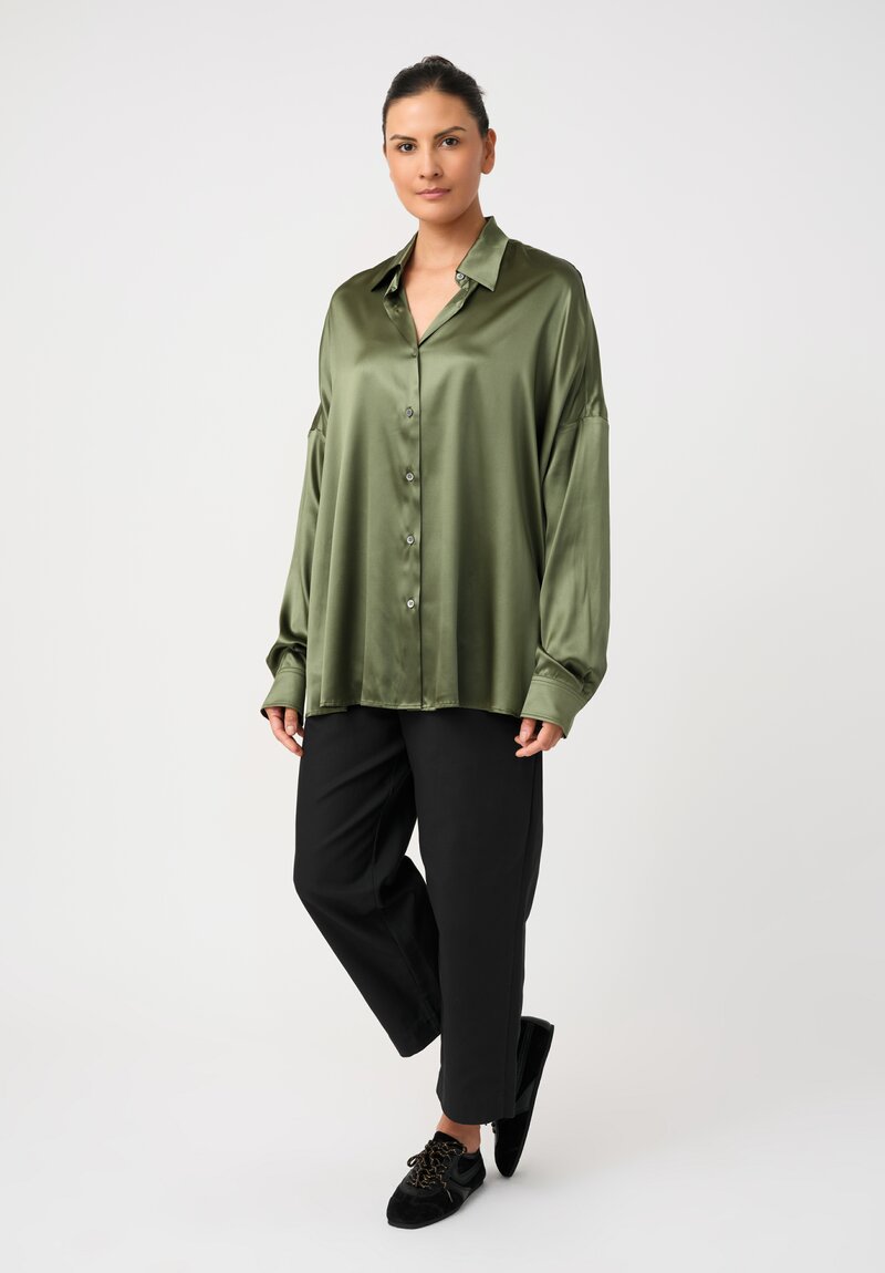 Dries Van Noten Silk Button-Down Casia Top in Moss Green Dew