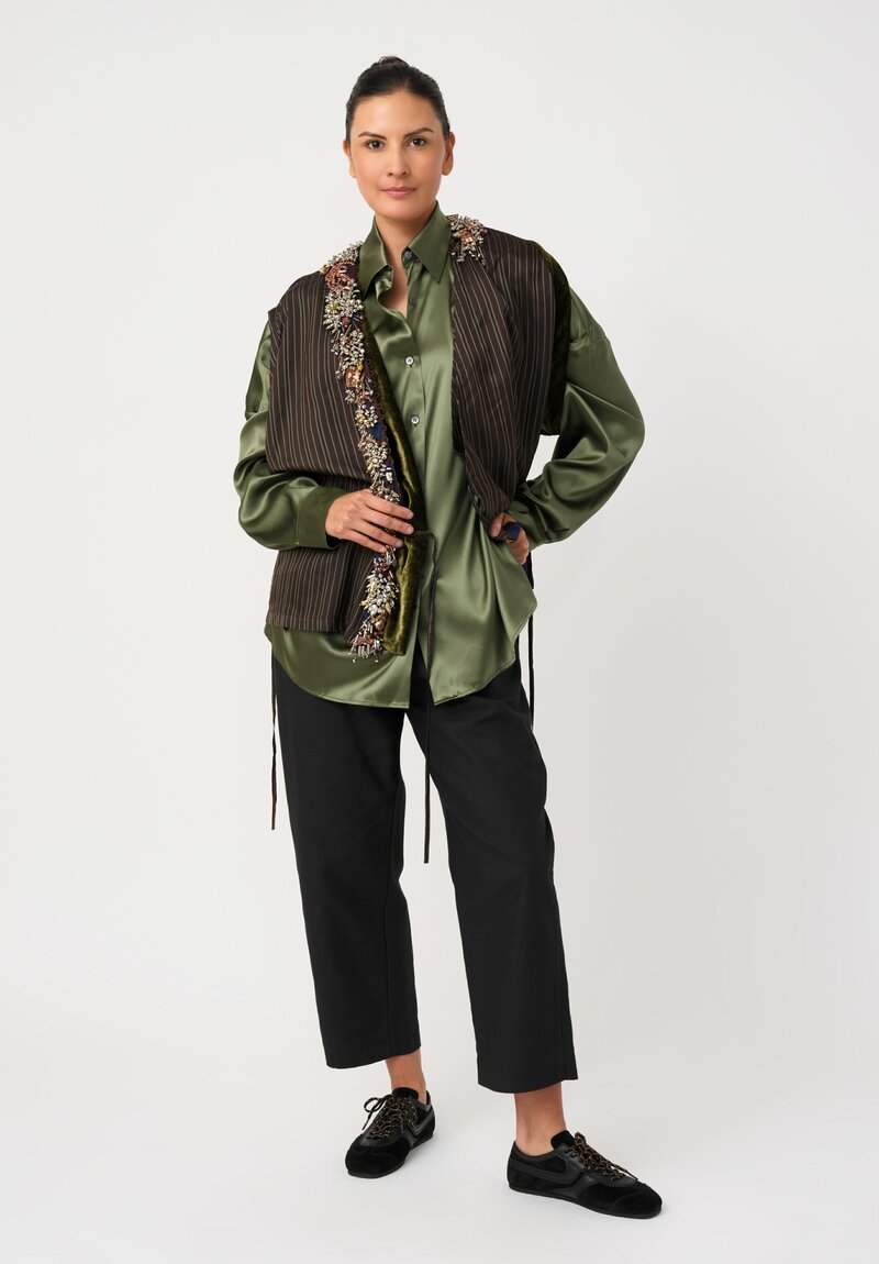 Dries Van Noten Silk Button-Down Casia Top in Moss Green Dew