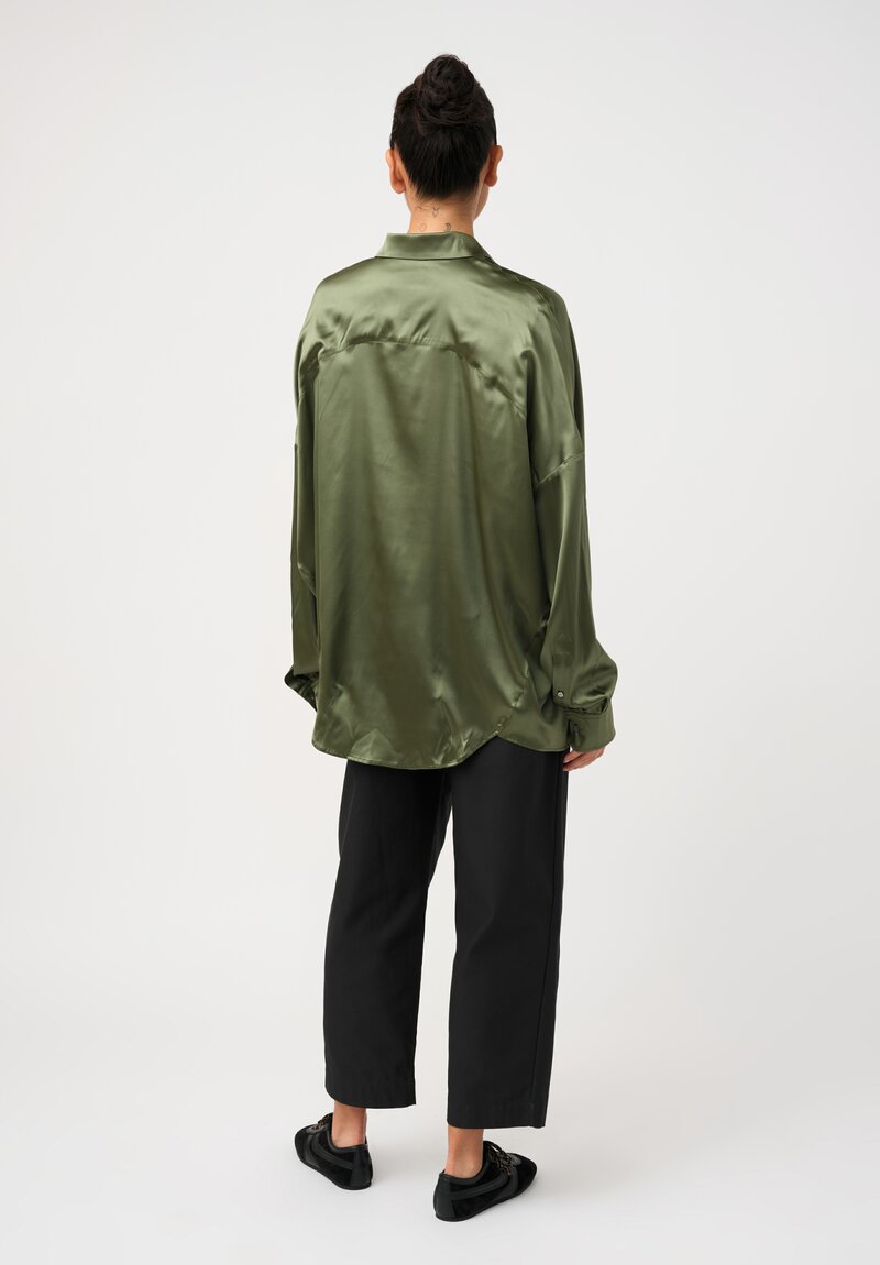 Dries Van Noten Silk Button-Down Casia Top in Moss Green Dew