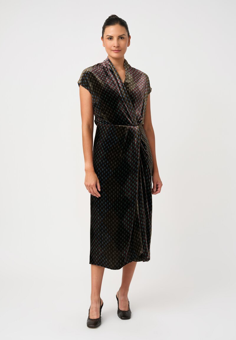 Dries Van Noten Velvet Dilian Dress in Mahogany Brown & Blue Ellipse Pattern