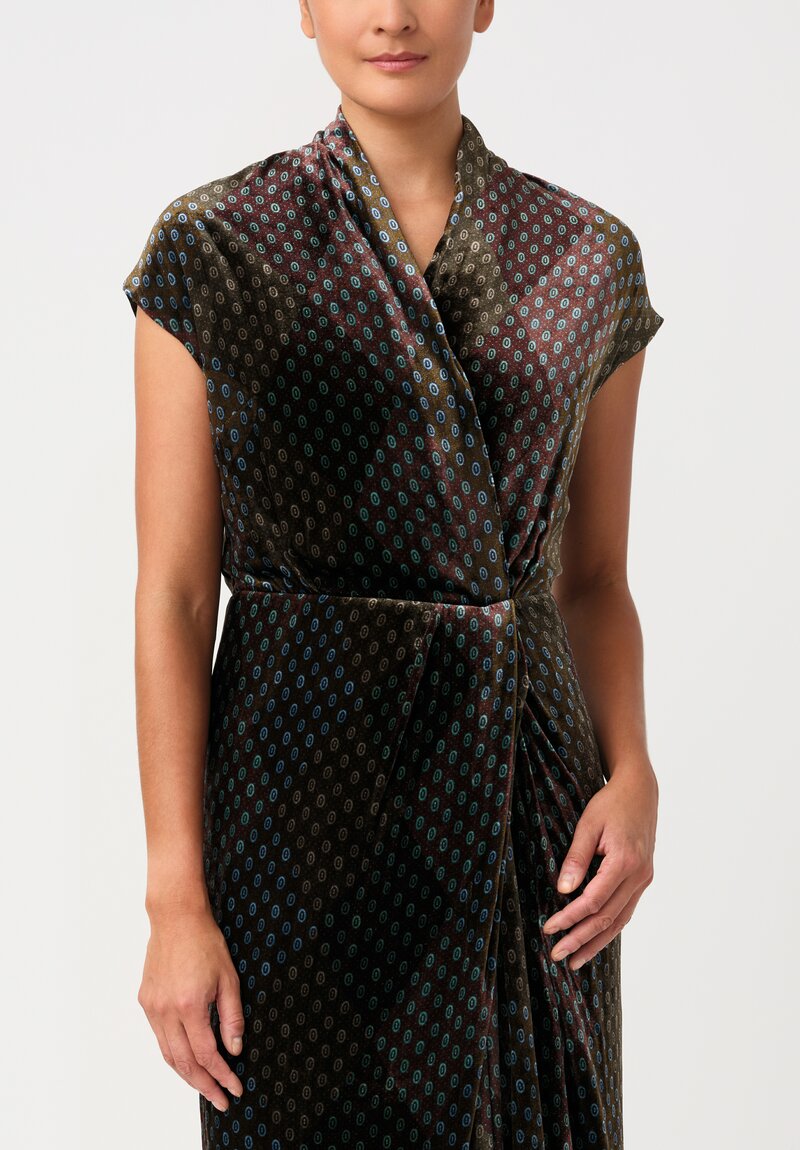 Dries Van Noten Velvet Dilian Dress in Mahogany Brown & Blue Ellipse Pattern