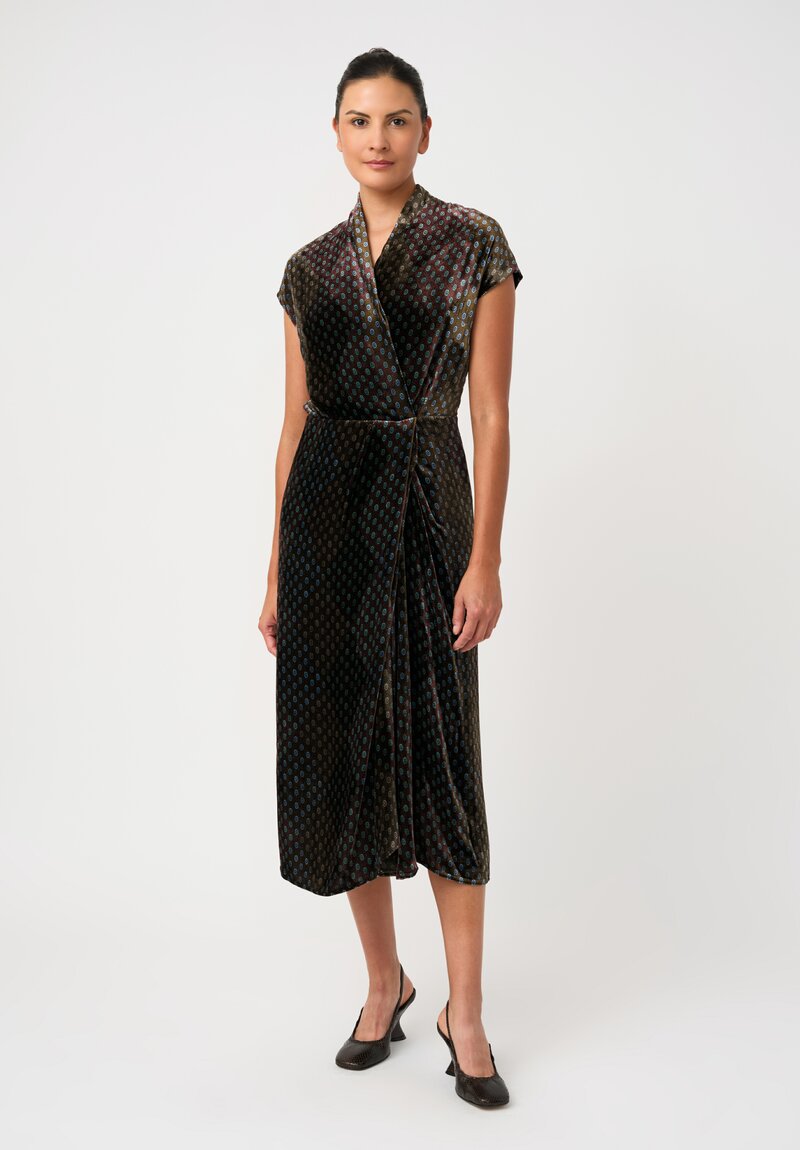 Dries Van Noten Velvet Dilian Dress in Mahogany Brown & Blue Ellipse Pattern