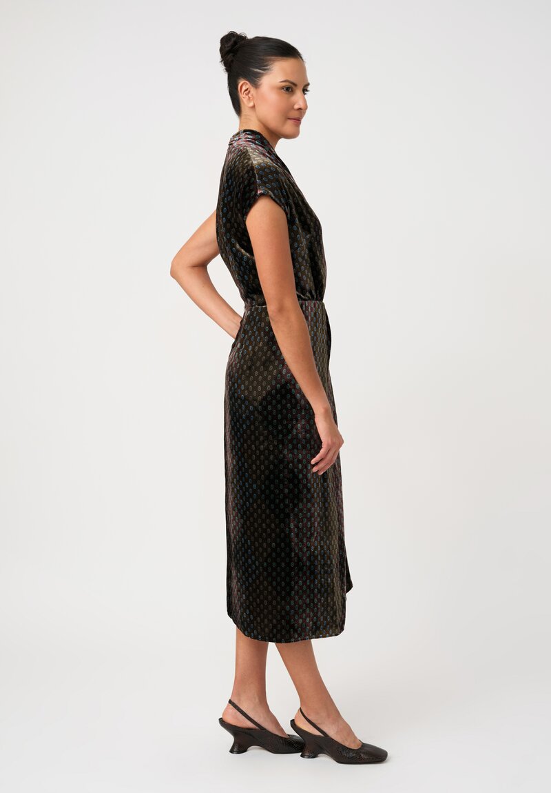 Dries Van Noten Velvet Dilian Dress in Khaki Green