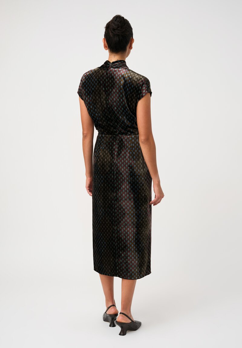 Dries Van Noten Velvet Dilian Dress in Mahogany Brown & Blue Ellipse Pattern