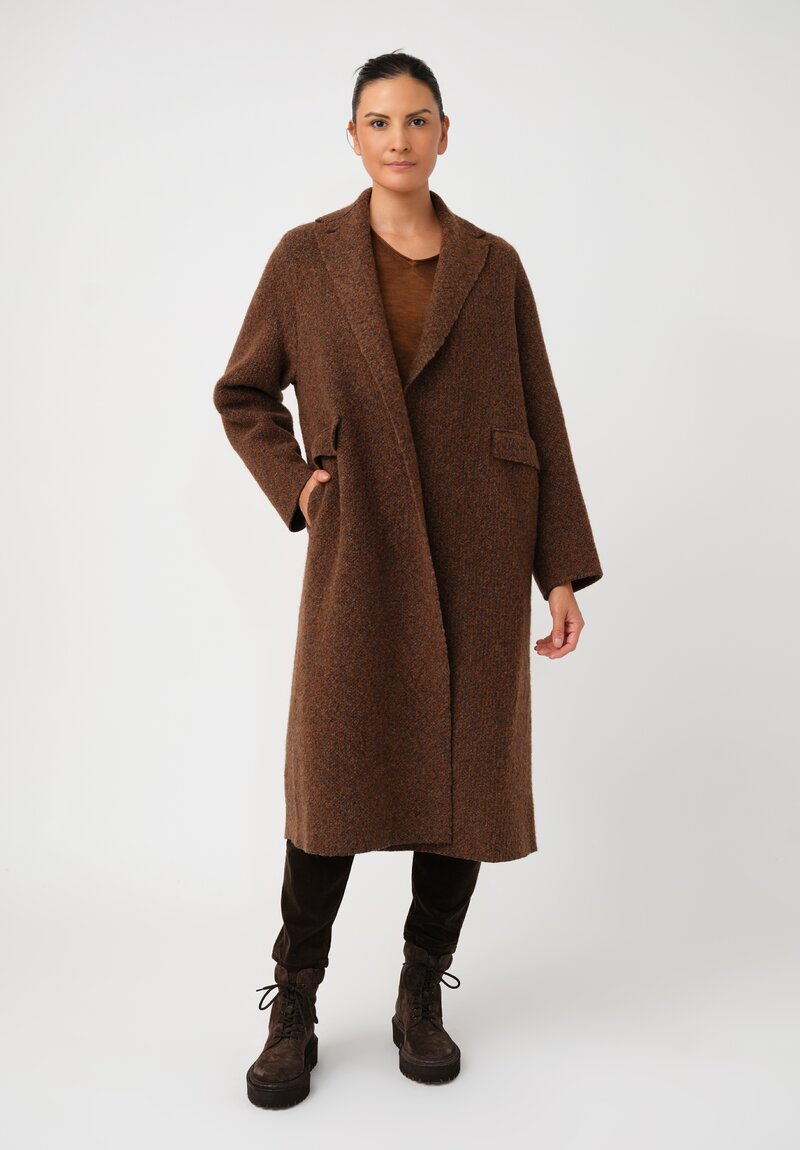 Boboutic Thermal Alpaca Knit Coat in Tobacco Brown Salt & Pepper Mix