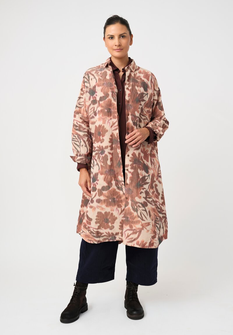 Casey Casey Linen Ikat Dyed Yupi Tunic in Blush & Rosewood Pink Botanics