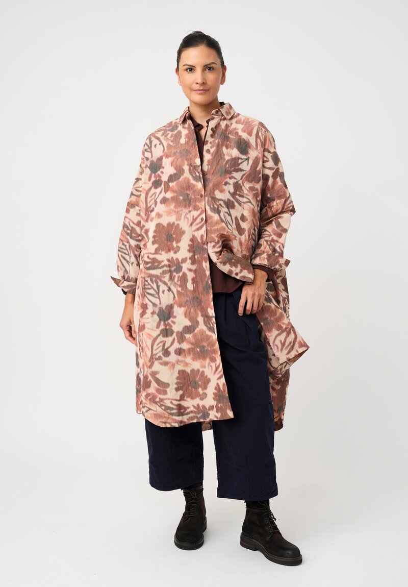 Casey Casey Linen Ikat Dyed Yupi Tunic in Blush & Rosewood Pink Botanics
