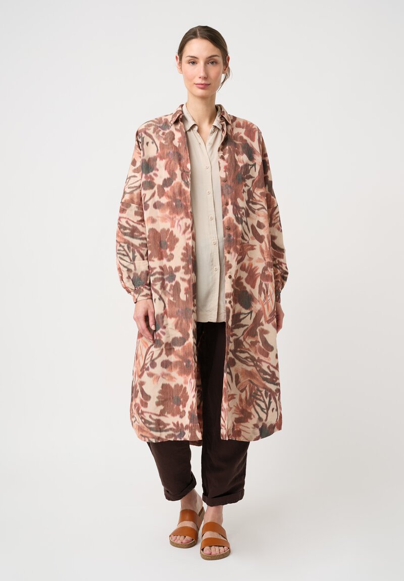 Casey Case Botanical Pattern Ikat Dyed Linen Yupi Tunic in Dusty Red