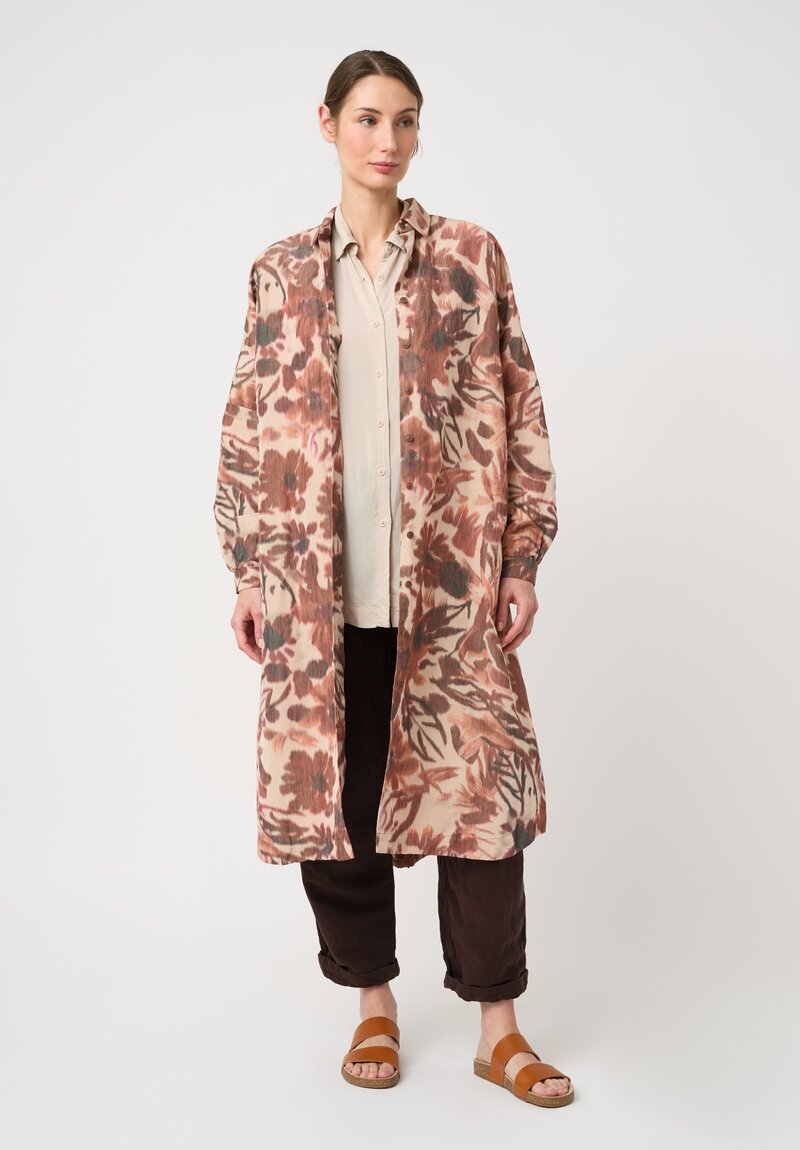 Casey Case Botanical Pattern Ikat Dyed Linen Yupi Tunic in Dusty Red