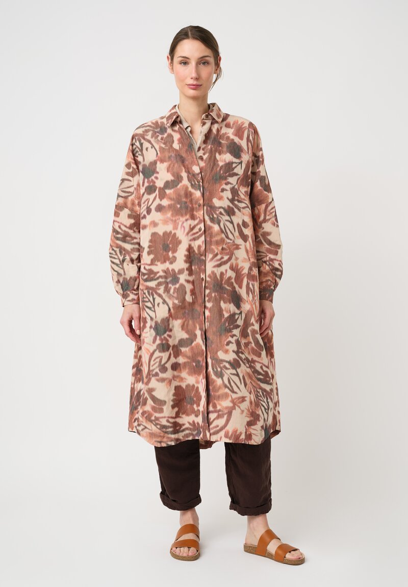 Casey Case Botanical Pattern Ikat Dyed Linen Yupi Tunic in Dusty Red