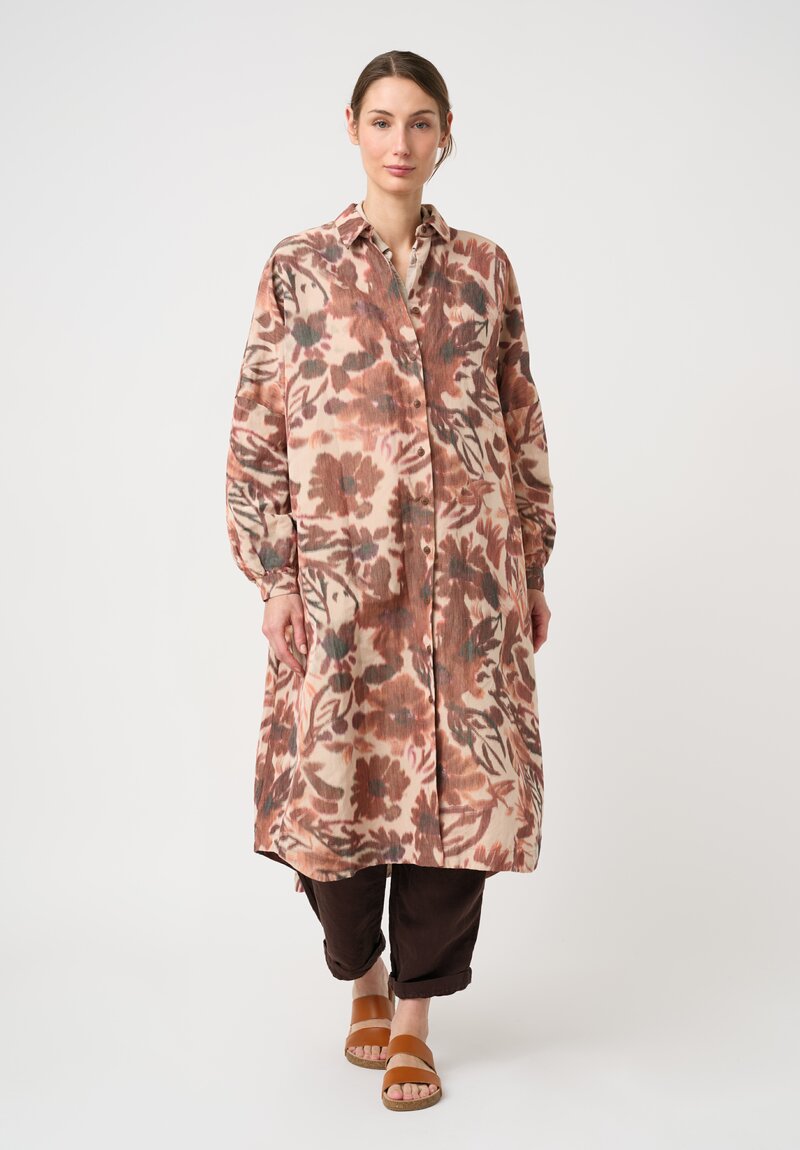 Casey Case Botanical Pattern Ikat Dyed Linen Yupi Tunic in Dusty Red
