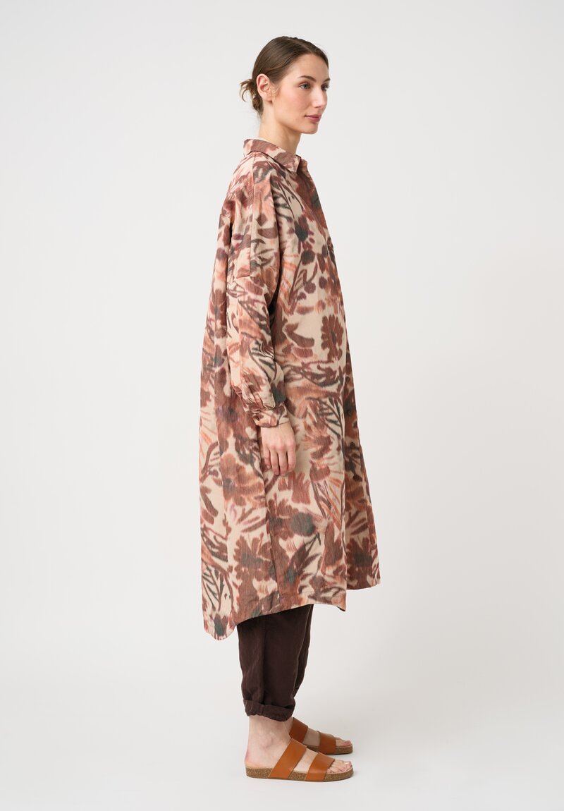 Casey Case Botanical Pattern Ikat Dyed Linen Yupi Tunic in Dusty Red