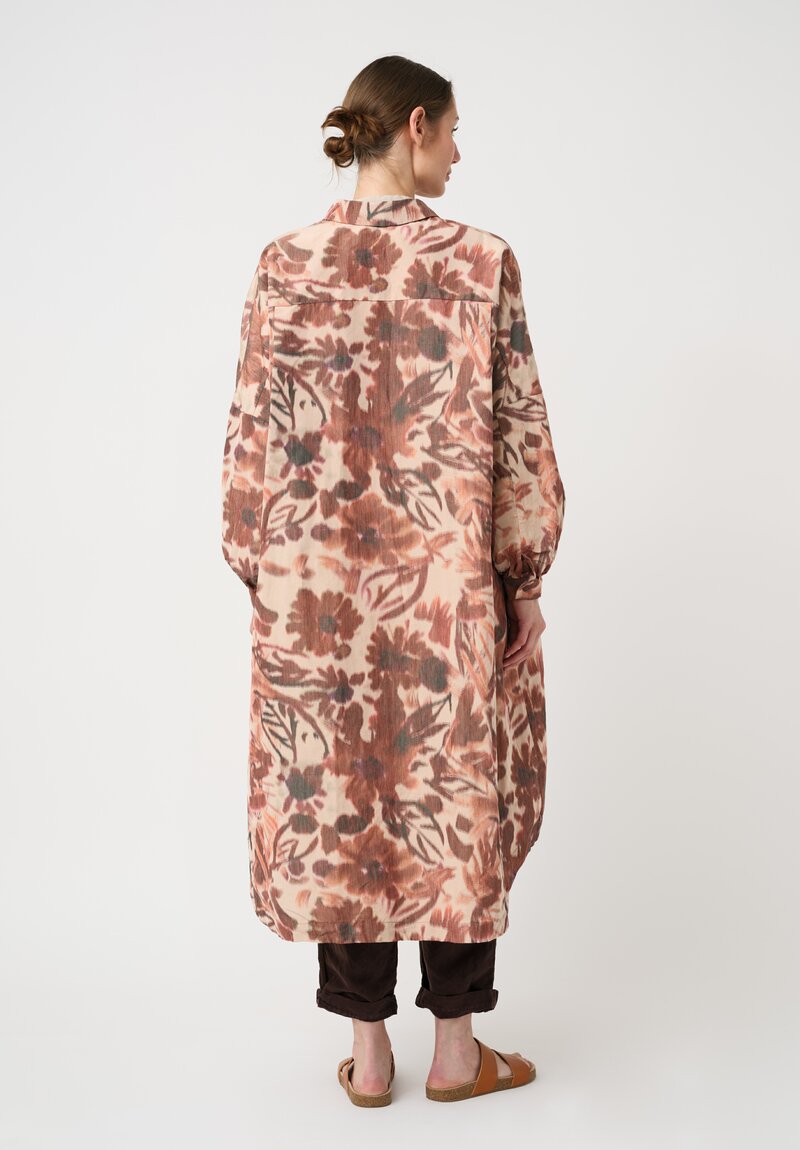 Casey Case Botanical Pattern Ikat Dyed Linen Yupi Tunic in Dusty Red