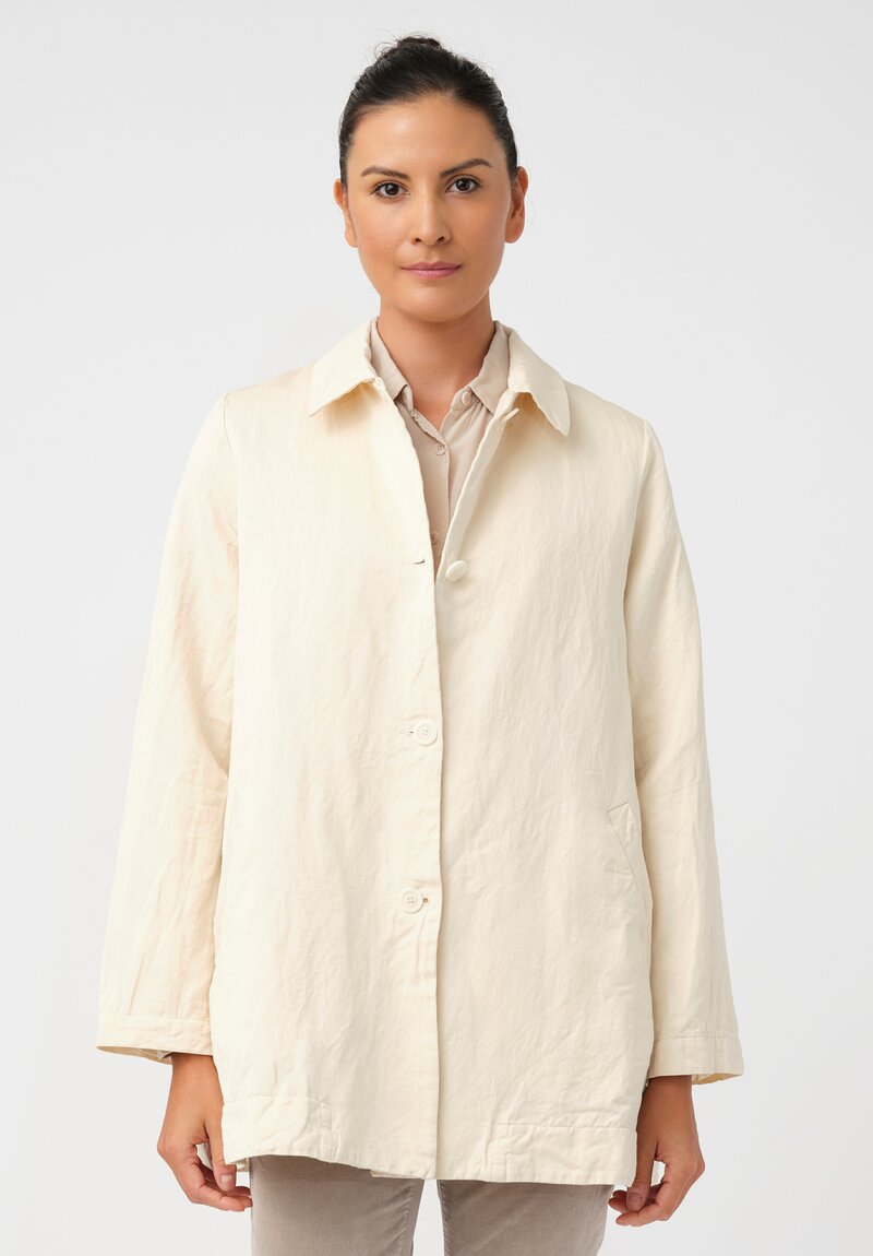 Casey Casey Cotton & Linen Sateen Soleil Button-Down Jacket in Natural Cream