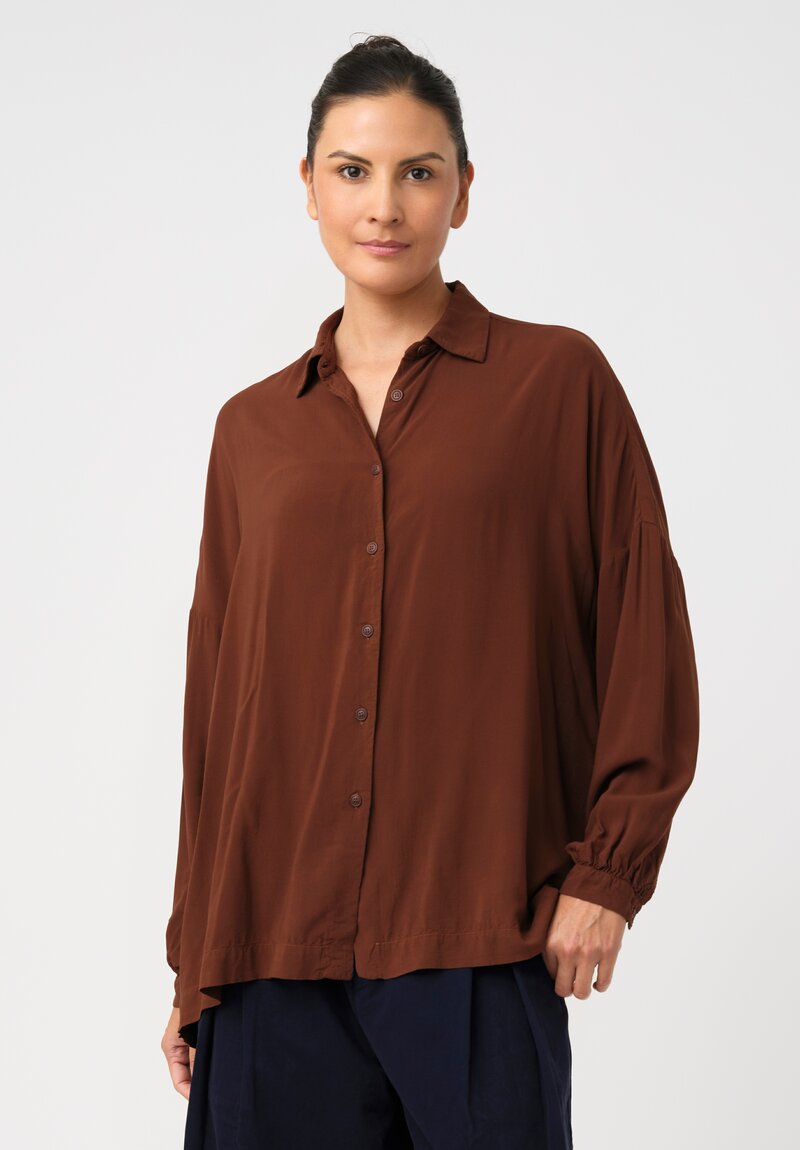Casey Casey Tissue Squarbi Button-Down Top in Cinnamon Brown