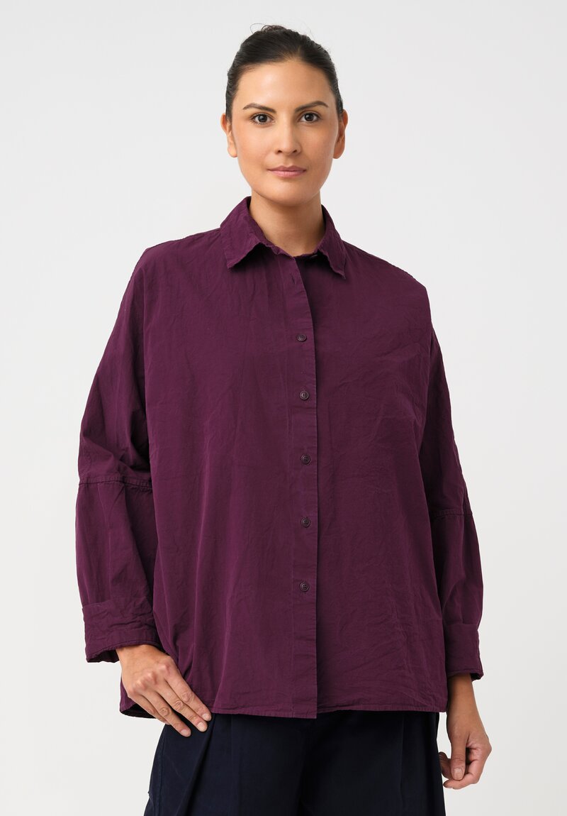 Casey Casey Washed Paper Cotton Waga Button-Down Shirt in Blackberry Purple