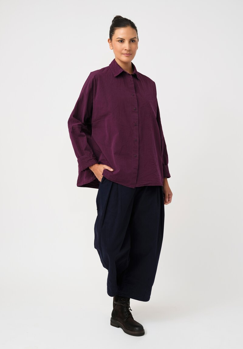 Casey Casey Washed Paper Cotton Waga Button-Down Shirt in Blackberry Purple
