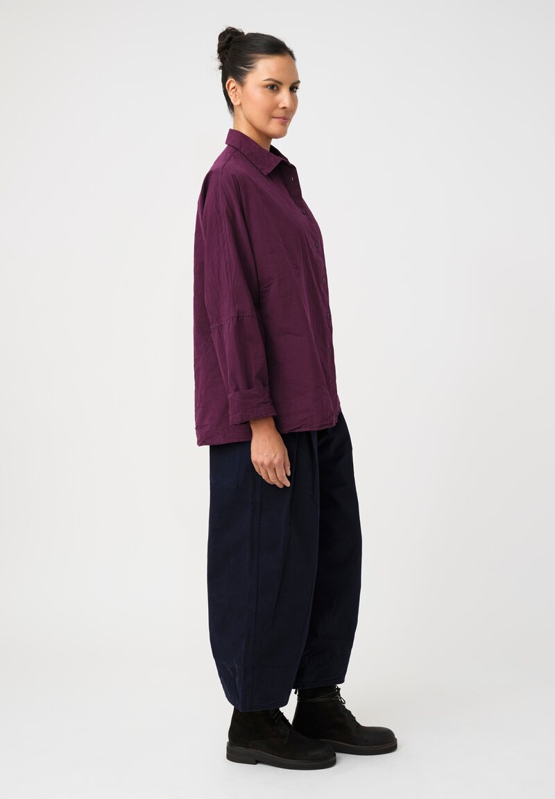 Casey Casey Washed Paper Cotton Waga Button-Down Shirt in Blackberry Purple