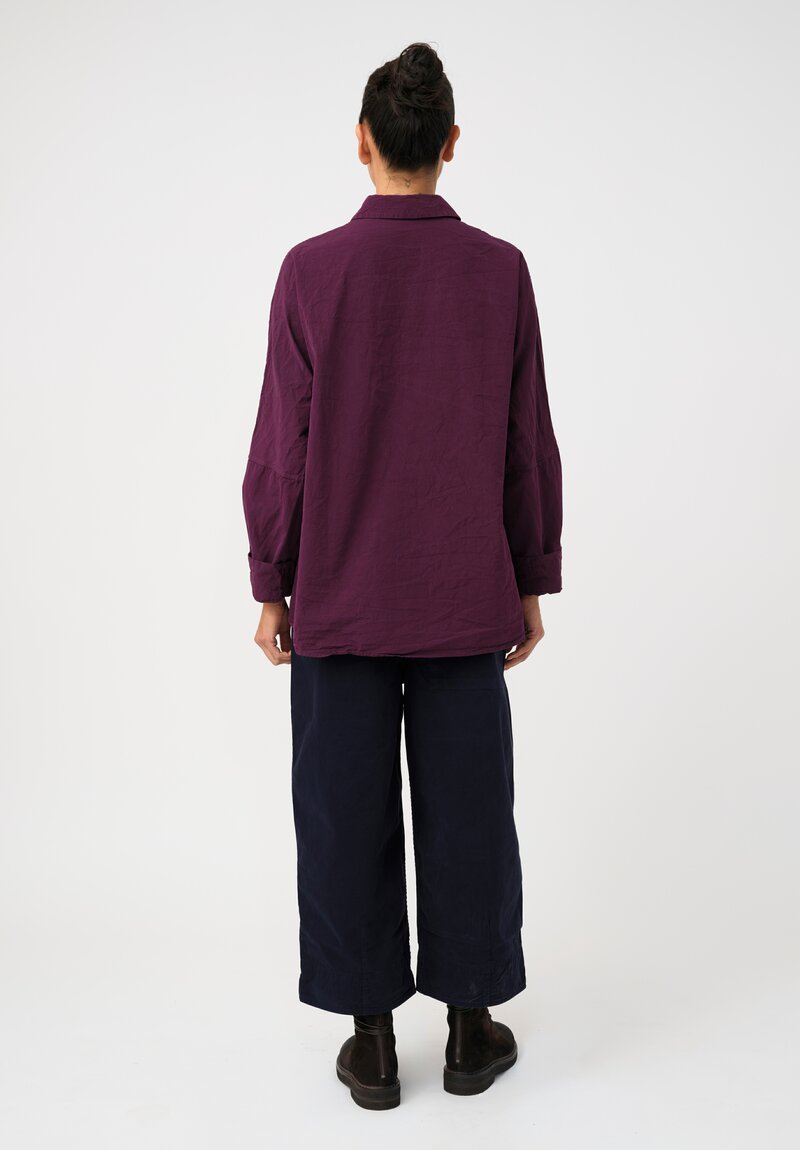 Casey Casey Washed Paper Cotton Waga Button-Down Shirt in Blackberry Purple