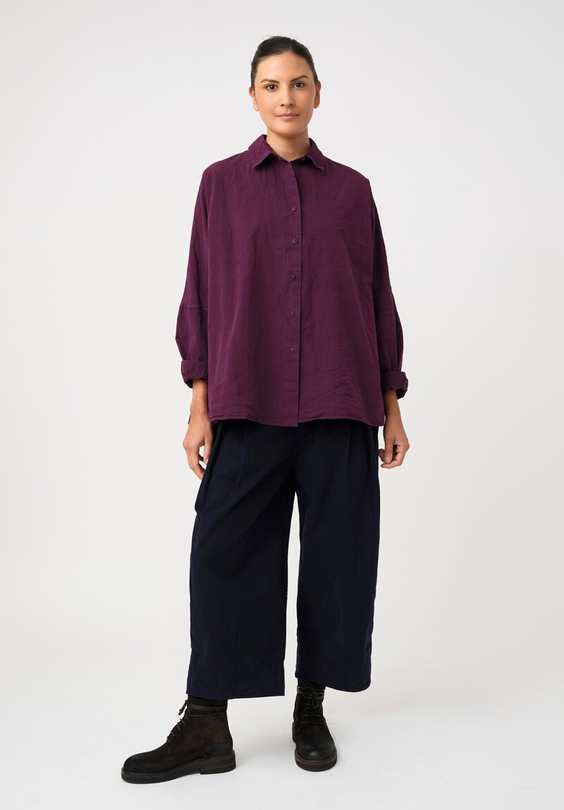 Casey Casey Washed Paper Cotton Waga Button-Down Shirt in Blackberry Purple