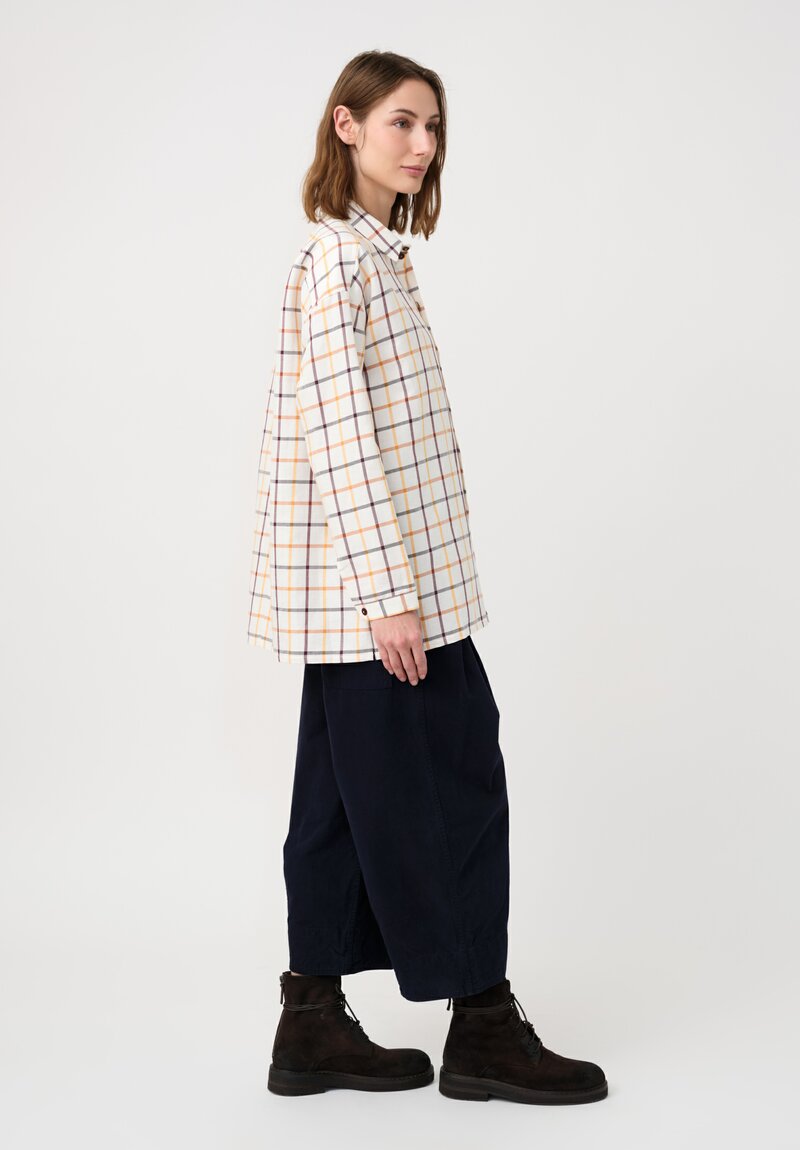 Toogood Linen Seersucker Tattersall Draughtsman Shirt in White & Burgundy Red