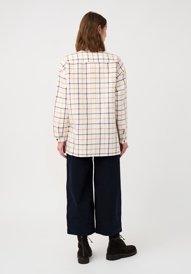 Toogood Linen Seersucker Tattersall Draughtsman Shirt in White & Burgundy Red